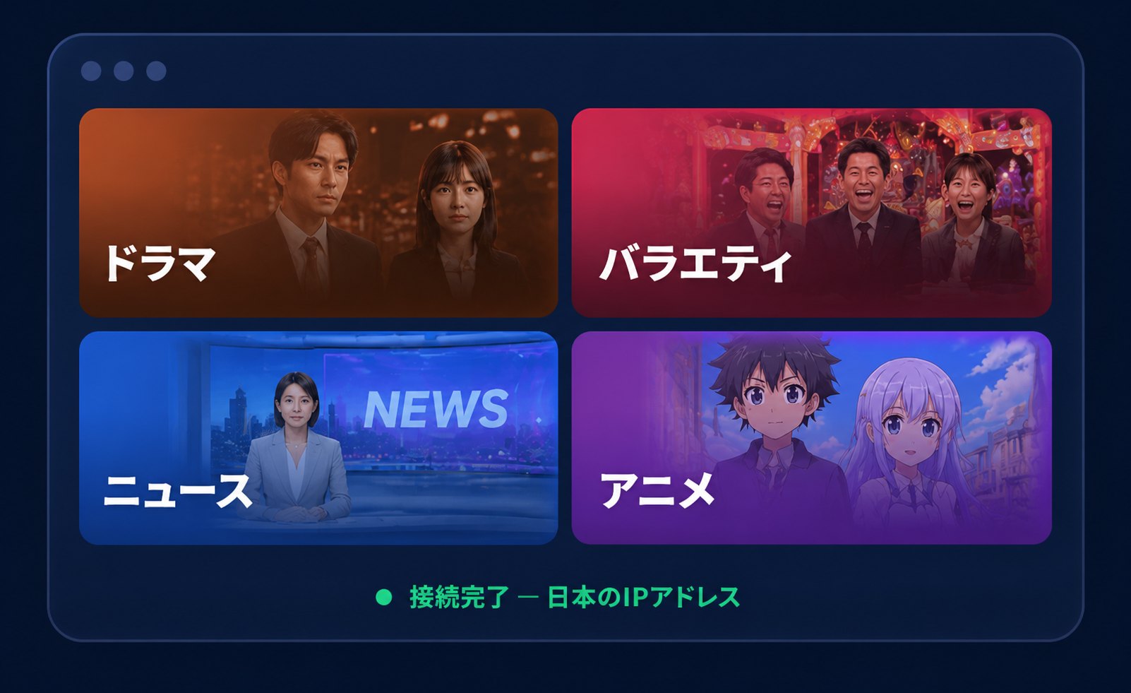 接続完了後、日本のドラマ・バラエティ・ニュース・アニメが視聴可能に